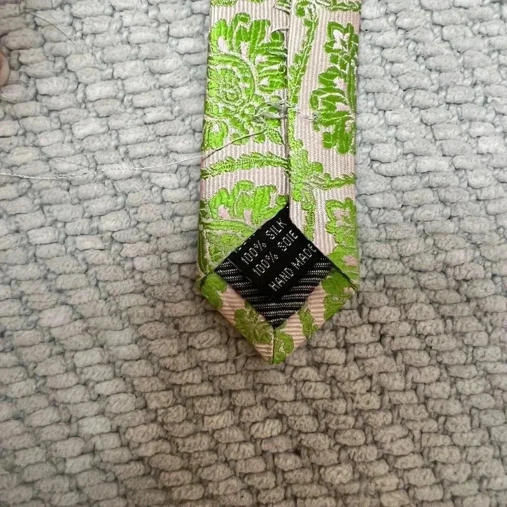 Setazone Mens Pink‎ Green Paisley Silk Handmade Tie Wedding